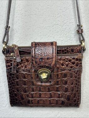 Brahman Mojito Pecan Melbourne Croc Embossed Leather Crossbody Bag